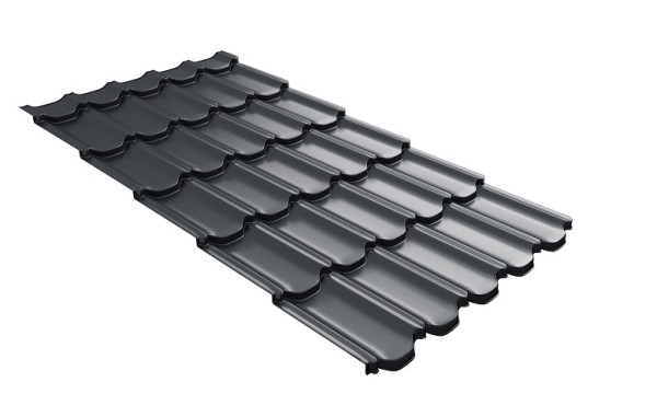 Металлочерепица квинта плюс с 3D резом 0,5 Satin RAL 7024 мокрый асфальт купить в Екатеринбурге